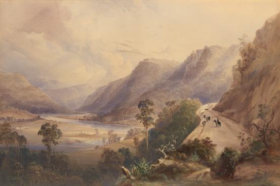 Pass above Wiseman's Ferry, Hawkesbury River by Conrad Martens 1839. NLA